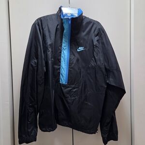 Vintage Nike Men's Black Windbreaker with Blue Accents - Medium